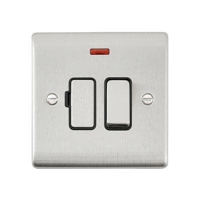 13A Switched Fused Spur Unit with Neon - Brushed Steel With Black Insert