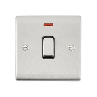 20A 1G DP Switch With Neon - Brushed Steel With Black Insert