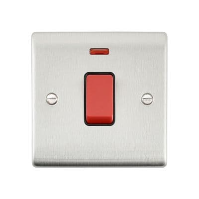 45A 1G DP Switch with Neon - Brushed Steel With Black Insert