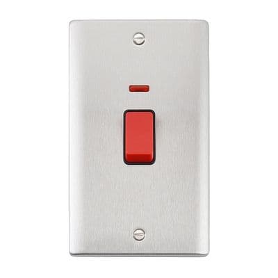 45A Large Plate DP Switch with Neon - Brushed Steel With Black Insert