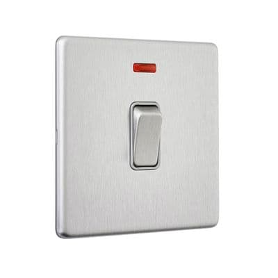 Brushed Steel Screwless Double Pole Switches 20AMP
