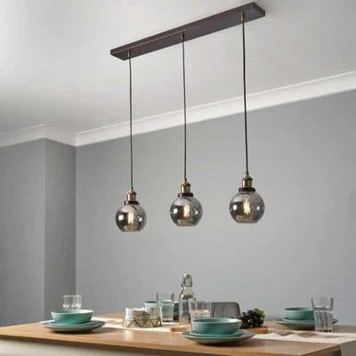 Carter Kitchen/Diner 3 Light Pendant- Antique Brass/Smoked 39001022