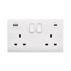 Curved Edge 13A 2G DP Switched Socket with 15.5W USB A+C CE425