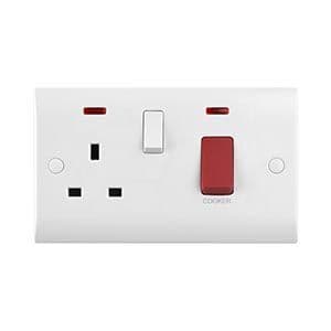 Curved Edge 45A DP Cooker Switch with 13A Socket Neon CE551