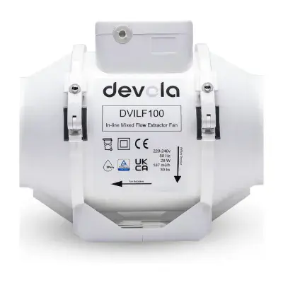 Devola 125mm In-Line Mixed Flow Extractor Fan  - DVILF125