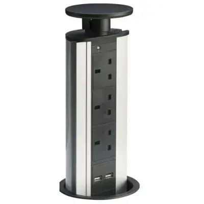 ELD POW-2B  Powerport 3 x 13A Pop Up Sockets with Twin USB Outlets Black