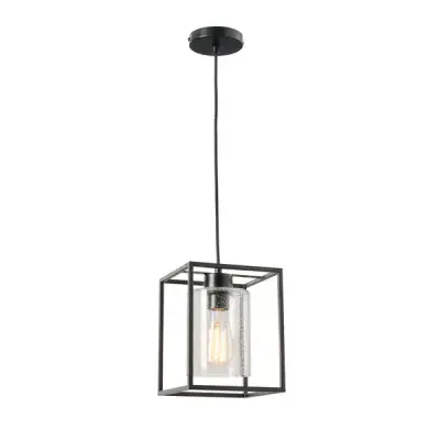 Hardy Caged 1 Light Kitchen/Diner Pendant – Matt Black/Bubble Glass INL-37905-MBLK