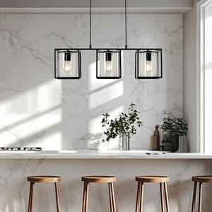 Hardy Caged 3 Light Kitchen/Diner Bar Pendant – Matt Black/Bubble Glass INL-39695-MBLK