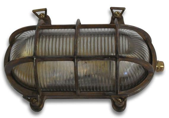 Lampfix Navigator 09009 Outdoor IP64 1 Light Large Standard Bulkhead Light in Antique Brass