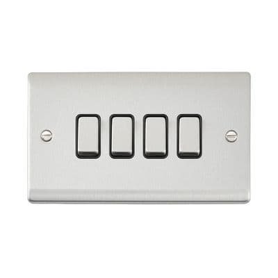Raised Screwed 10AX 4G 2-Way Switch - Brushed Steel With Black Insert