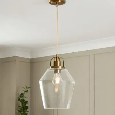 Saskia 1 Light Kitchen/Diner Pendant – Satin Brass/Bubble Glass 39002526