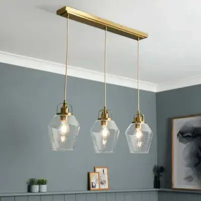 Saskia 3 Light Kitchen/Diner Pendant – Satin Brass/Bubble Glass 39002523