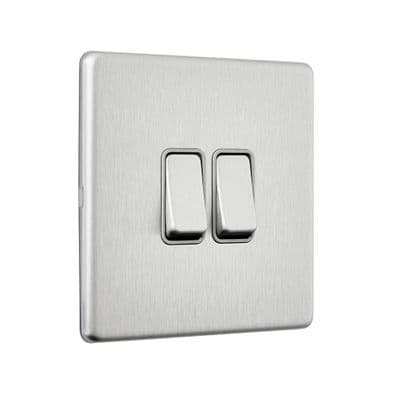Screwless 10AX 2G 2-Way Switch - Brushed Steel With Grey Insert SL102BSG