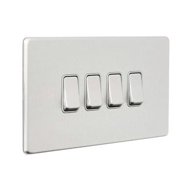 Screwless 10AX 4G 2-Way Switch - Brushed Steel With Grey Insert SL104BSG