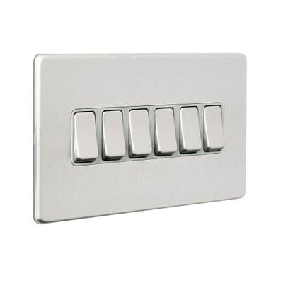 Screwless 10AX 6G 2-Way Switch - Brushed Steel With Grey Insert SL106BSG