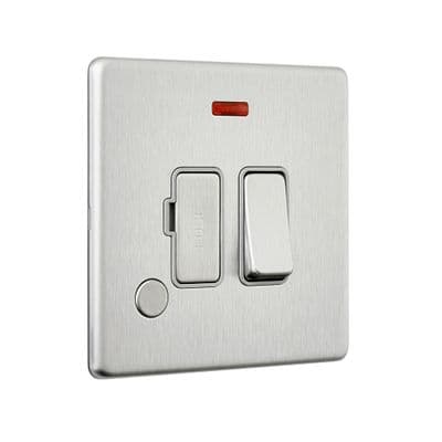 Screwless 13A Switched Fused Spur Unit with Flex Outlet and Neon - Brushed Steel With Grey Insert SL
