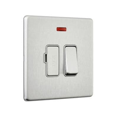 Screwless 13A Switched Fused Spur Unit with Neon - Brushed Steel With Grey Insert SL322BSG