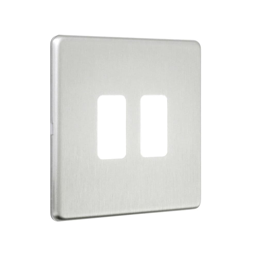 Screwless 2G Grid Front Plate - Brushed Steel SLGFP2BS