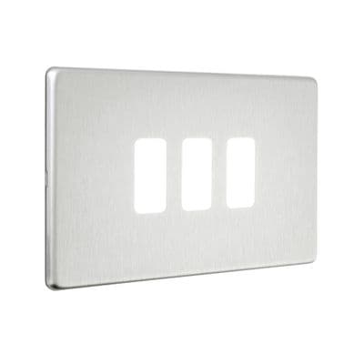 Screwless 3G Grid Front Plate - Brushed Steel SLGFP3BS