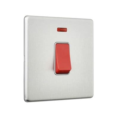 Screwless 45A 1G DP Switch with Neon - Brushed Steel With Grey Insert SL553BSG