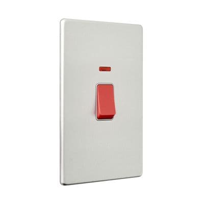 Screwless 45A Large Plate DP Switch with Neon - Brushed Steel With Grey Insert SL555BS