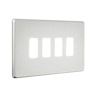 Screwless 4G Grid Front Plate - Brushed Steel SLGFP4BS