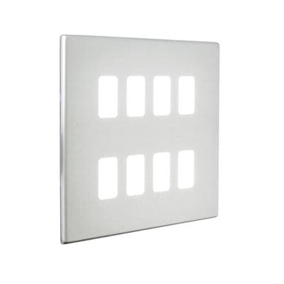 Screwless 8G Grid Front Plate - Brushed Steel SLGFP8BS