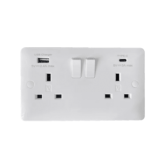 Verso 13A 2G DP TYPE-A & C USB Switched Socket | V322C