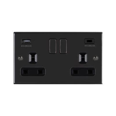 Verso Twin Socket and USB C Matt Black V322C-MB