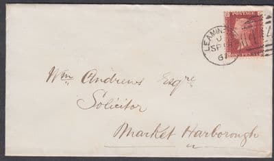1867 1d red Plate 93  Leamington  444 duplex: Market Harborough (backstamp)