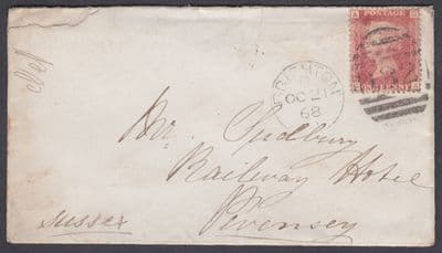 1868 QV Brighton:Railway Hotel,Pevensey via London (B/S)&Eastbourne (B/S);Sussex