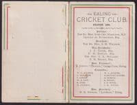 1894 Ealing Cricket Club Fixtured Folded Card; back surface removed; annotated
