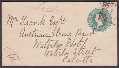 1897 India QV to Austrian String Band, Waterloo Hotel, Calcutta; Local
