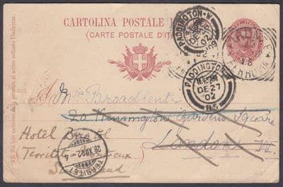 1902 Italy Firenze: London (Paddington Receivers) Redirect Territet, Switzerland