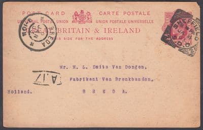 1903 Sheffield/SDO/2 Squared Circle KEVII Stat.Postcard: Breda(receiver),Holland