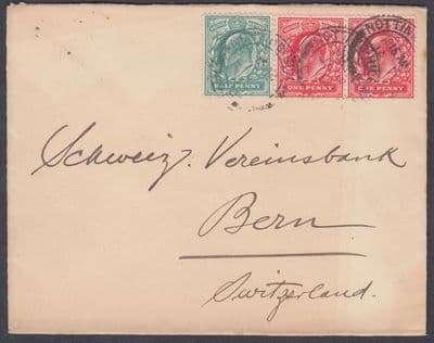 1904 KEVII 1d+1d+1/2d, Nottinh Hill CDS to Bern(B/S), Switzerland