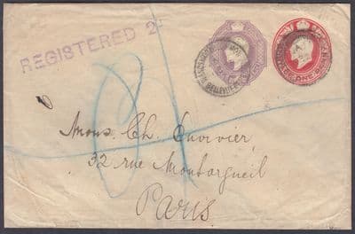 1904 KEVII 1d+6d Compound STO, Wandsworth Common;Tooting; to Paris, France