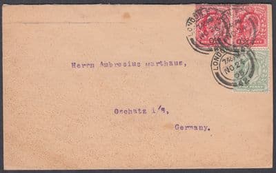 1905 L.Lehmann & Co Flap; KEVII 1d+1d+1/2d, London to Oschstz (B/S), Germany
