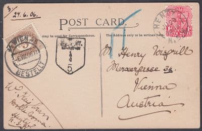 1906 Postage Due Postcard New South Wales, Australia to Austro-Hungary