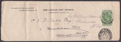 1909 London City Mission; KEVII 1/2d green Newspaper Wrapper