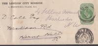 1909 London City Mission; KEVII 1/2d green Newspaper Wrapper
