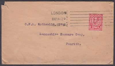 1912 1d red Downey Head, London to C.Rothwells, Lancashire Hassars Camp, Penrith