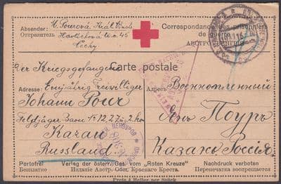 1916 Russia Area Red Cross / Prisoner of War / POW / Censor Postcard; see scans