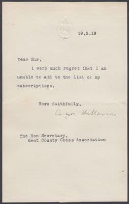 1919 House of Commons Embossed Letterhead: Kent County Chess Association