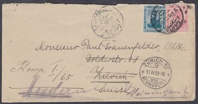 1922 Egypt,Alexandria: Zurich(transit)redirect Herdern,Thurgau (B/S),Switzerland