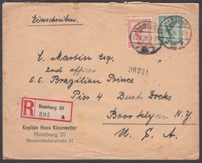 1926 Deutches Luftpost Stamps, Hamburg Regd: New York, USA; SS Brazilian Prince