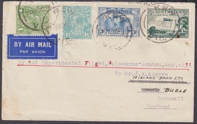 1931 Australia 2nd Experimental Flight Melbourne: London;Kew/Vic: Bugle,Cornwall