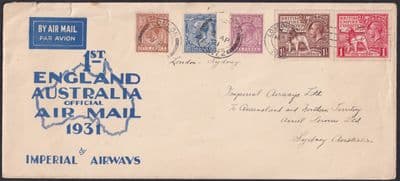 1931 Enland Australia Imperial Airways Airmail; Mixed Franking;Empire Exhibition