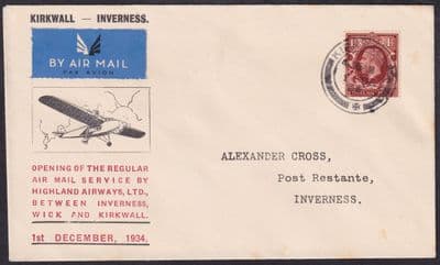 1934 Highland Airways Ltd Airmail Kirkwall - Inverness Illustrated FFC