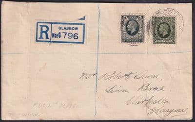 1935 KGV Definitives 4d grey-green + 9d olive-green FDC; indistinct Glasgow CDS